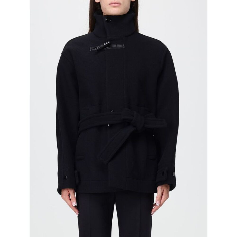 Lemaire Women Lemaire Black Pure Wool Short Coat With Belt And Funnel Neck